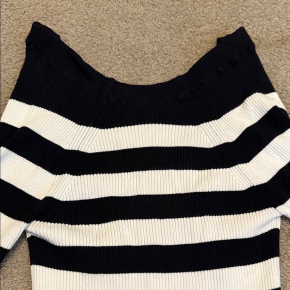 Zara Ribbed Sweater - Black and White Stripes - Picture 2 of 6